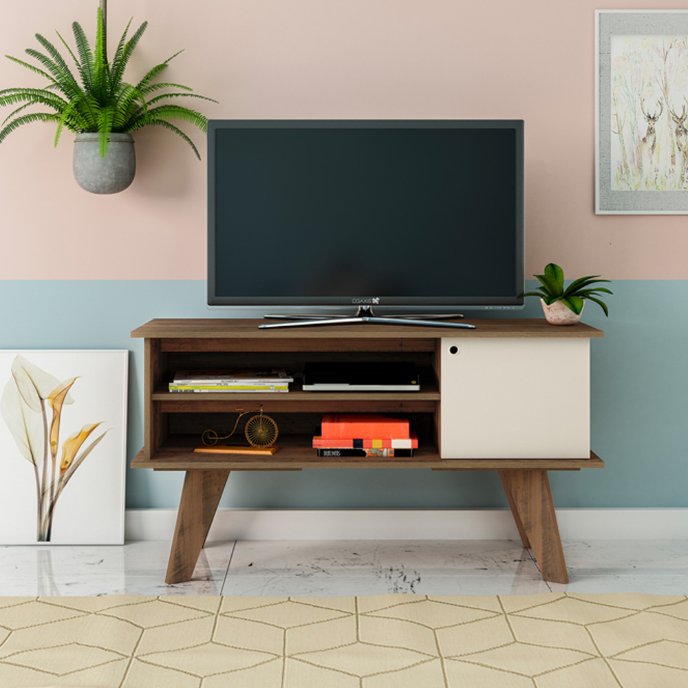 Rack Bancada Para Tv 50 Pol 1P 120 cm Pinho Off White ARLY