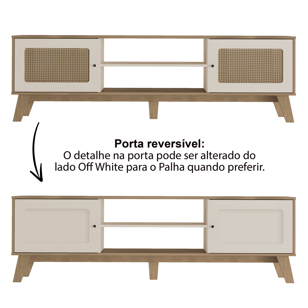 Rack Bancada Para Tv 75 Pol 180 cm 4525 Carvalho Off White ARLY