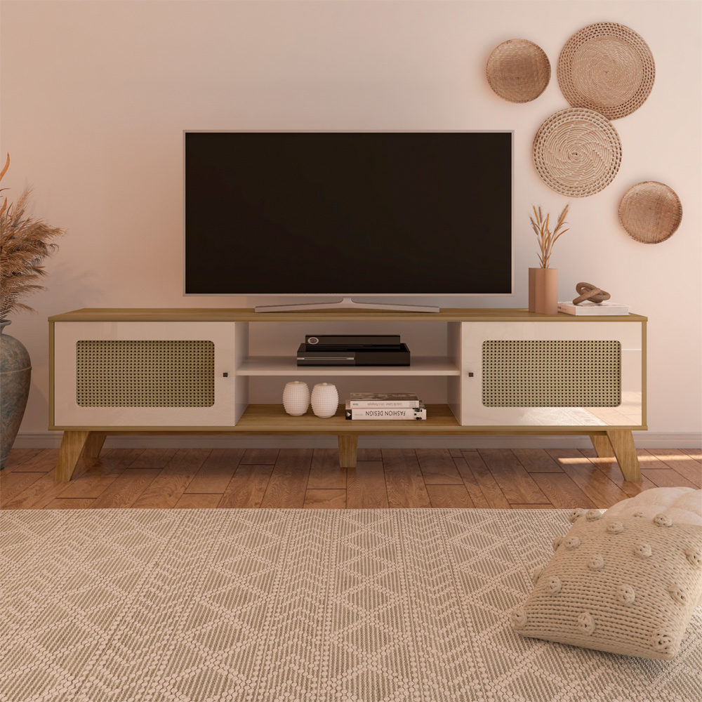 Rack Bancada Para Tv 75 Pol 180 cm 4525 Carvalho Off White ARLY