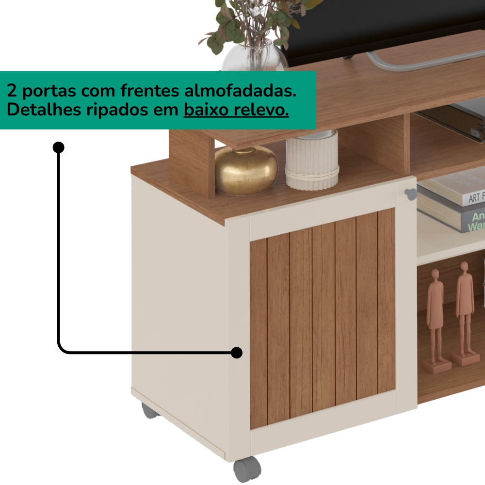 Rack Bancada TV 75 POL 2 Portas 180 cm Cinamomo Off White ARLY