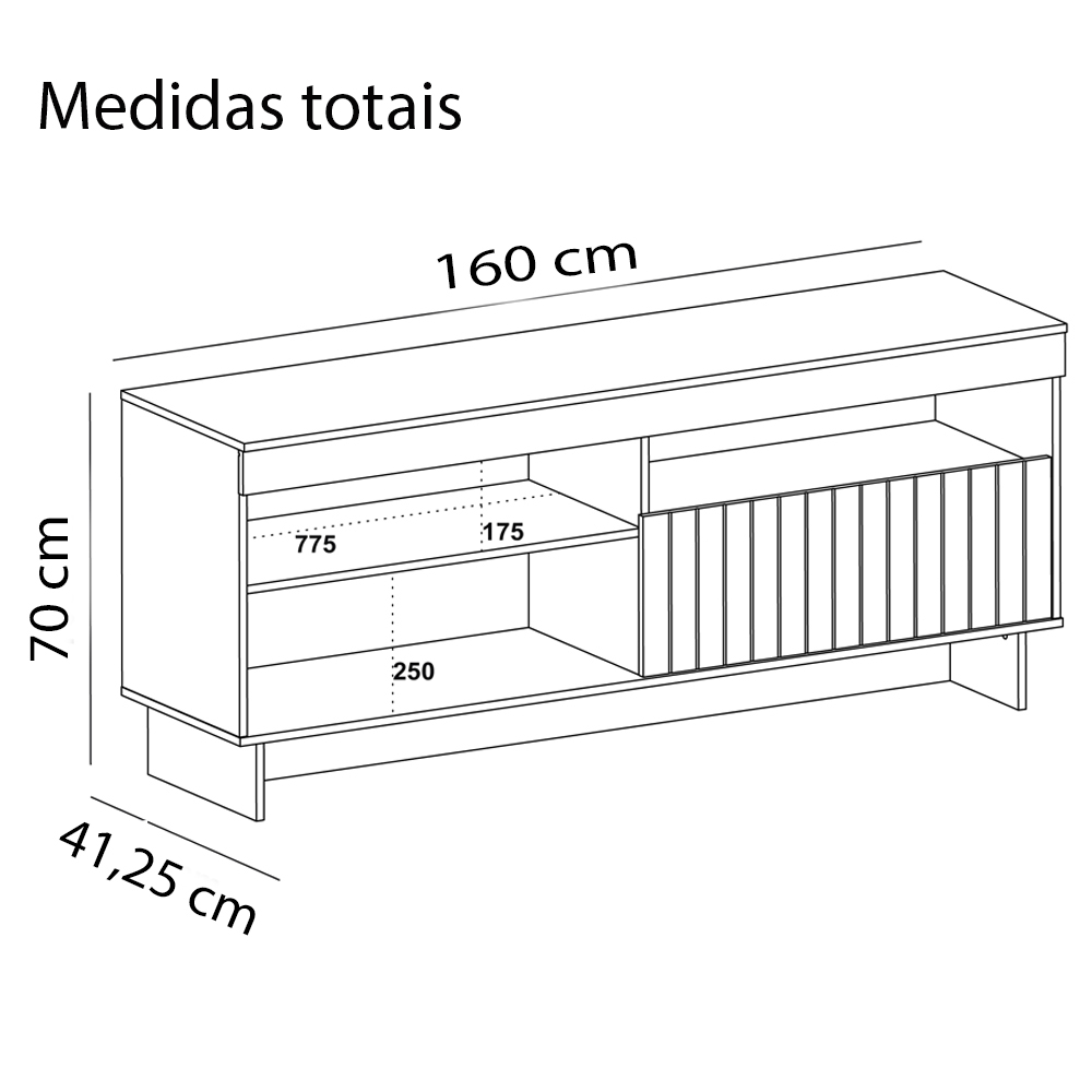 Rack Bancada Tv 65 Pol 160 cm 1P Basculante Cinamomo Off White ARLY