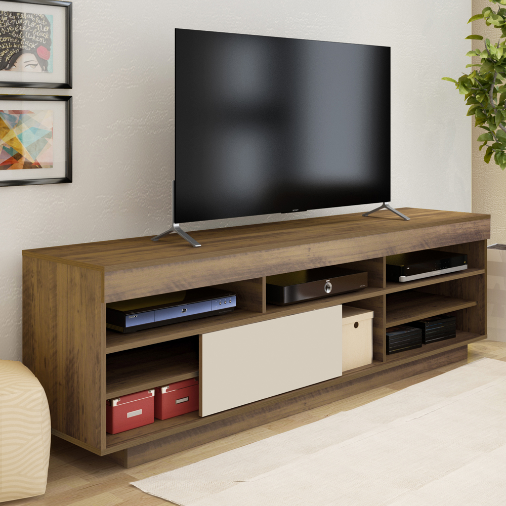 Rack Bancada Tv 75 Pol 180 cm 1P De Correr Pinho Off White ARLY