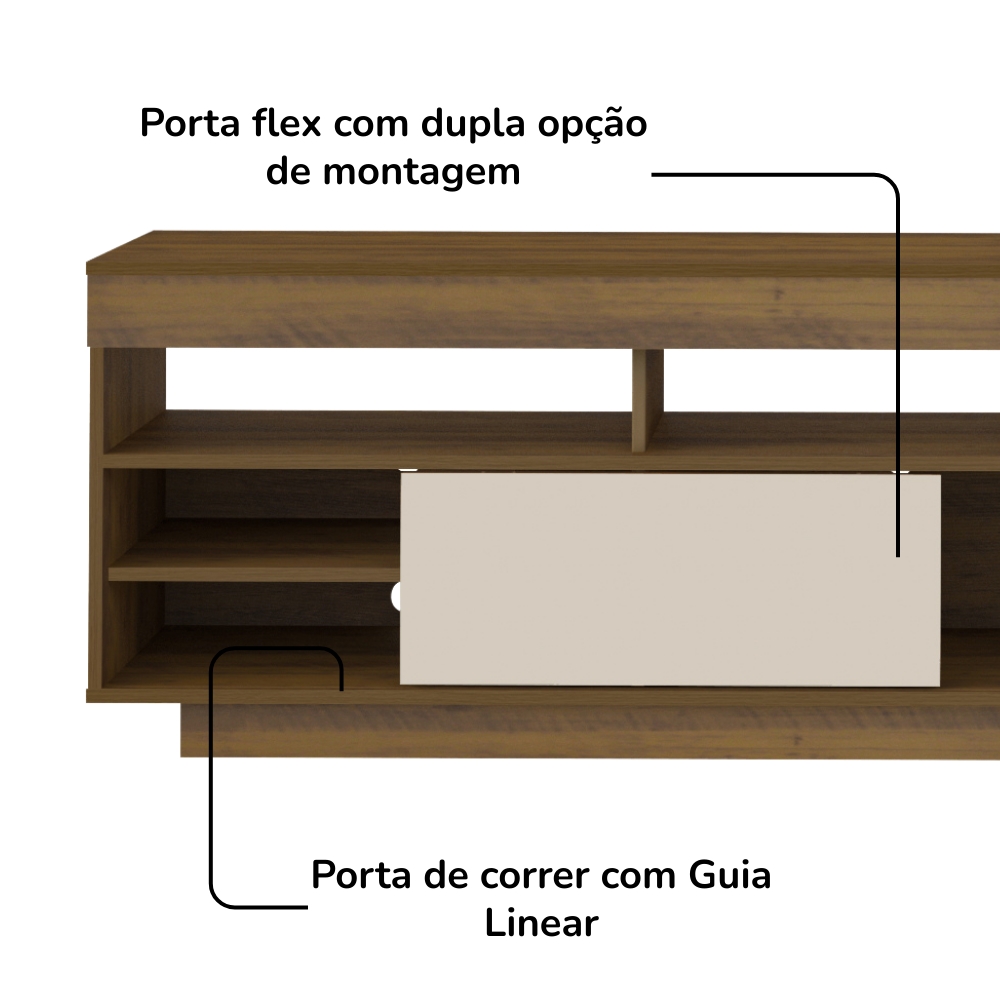 Rack Bancada Tv 75 Pol 180 cm 1P De Correr Pinho Off White ARLY