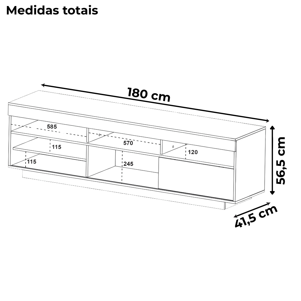 Rack Bancada Tv 75 Pol 180 cm 1P De Correr Preto ARLY
