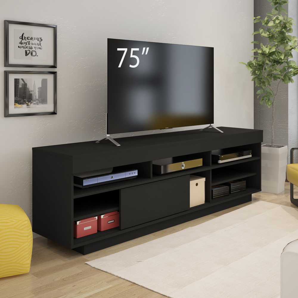 Rack Bancada Tv 75 Pol 180 cm 1P De Correr Preto ARLY