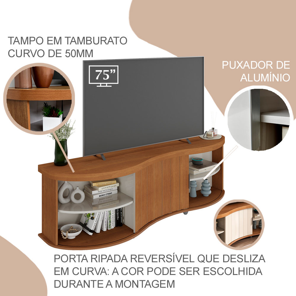 Rack Bancada Tv 75 Pol 180 cm 4699 Cinamomo Off White ARLY