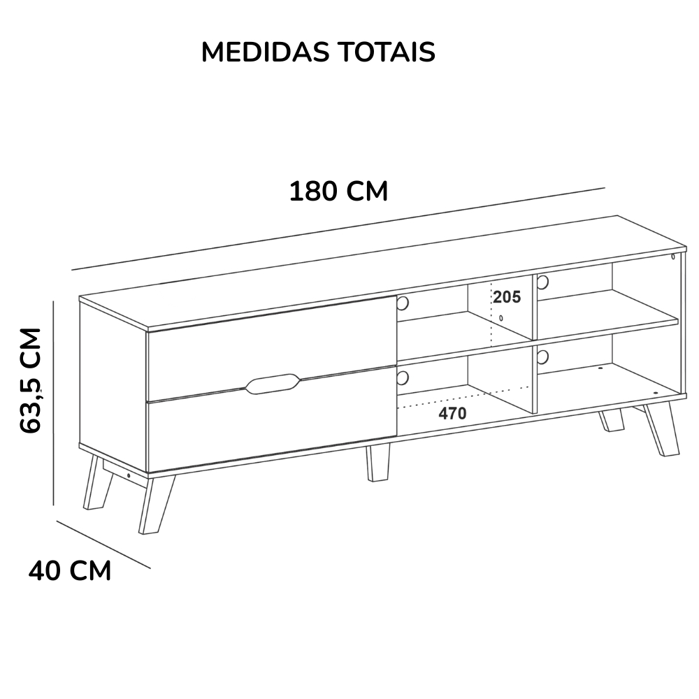 Rack Bancada Tv 75 Pol MDF 2 Gavetas Off White Pinho ARLY