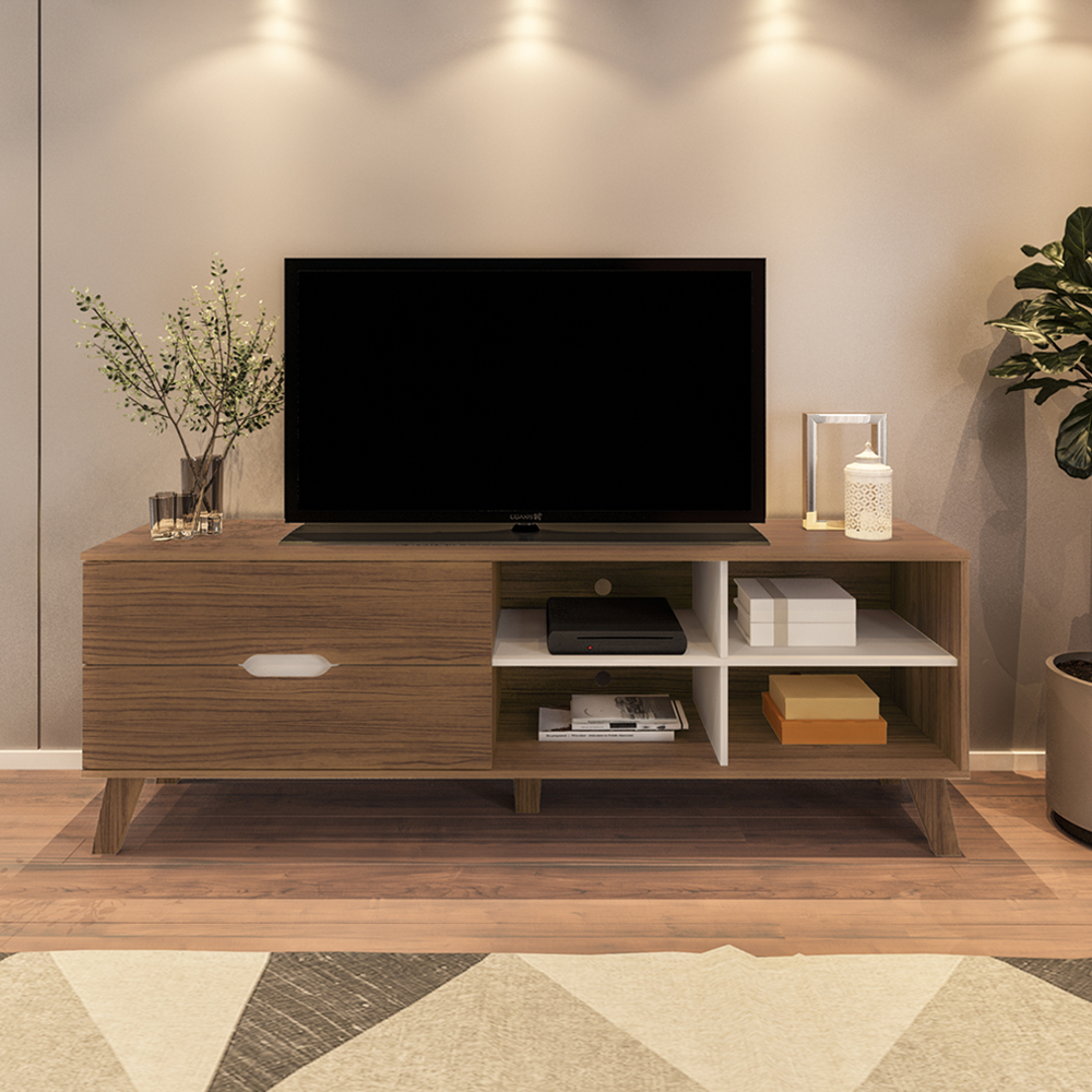 Rack Bancada Tv 75 Pol MDF 2 Gavetas Off White Pinho ARLY