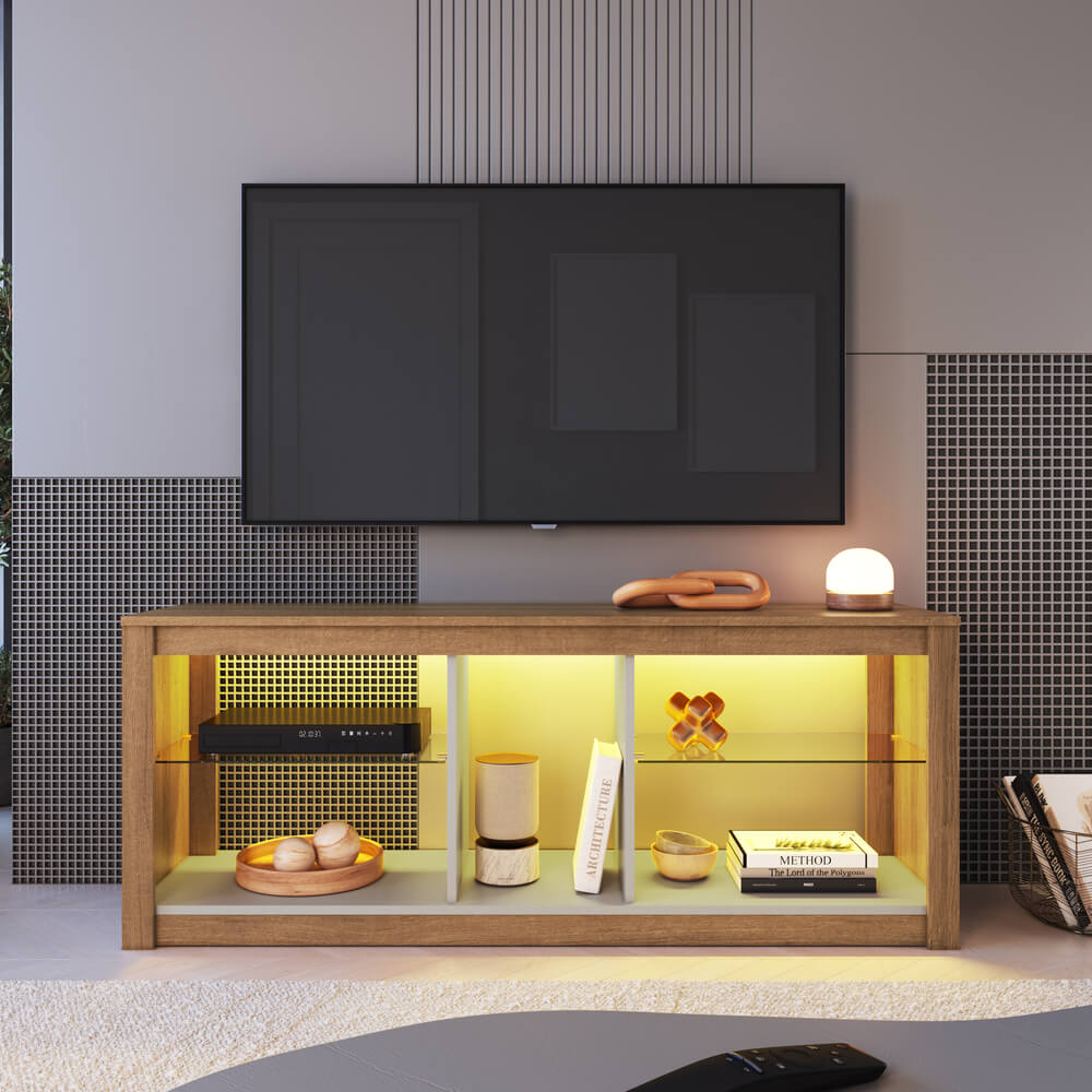 Rack Com LED 02 Prateleiras em Vidro 136cm Mel Arenas PRODDY
