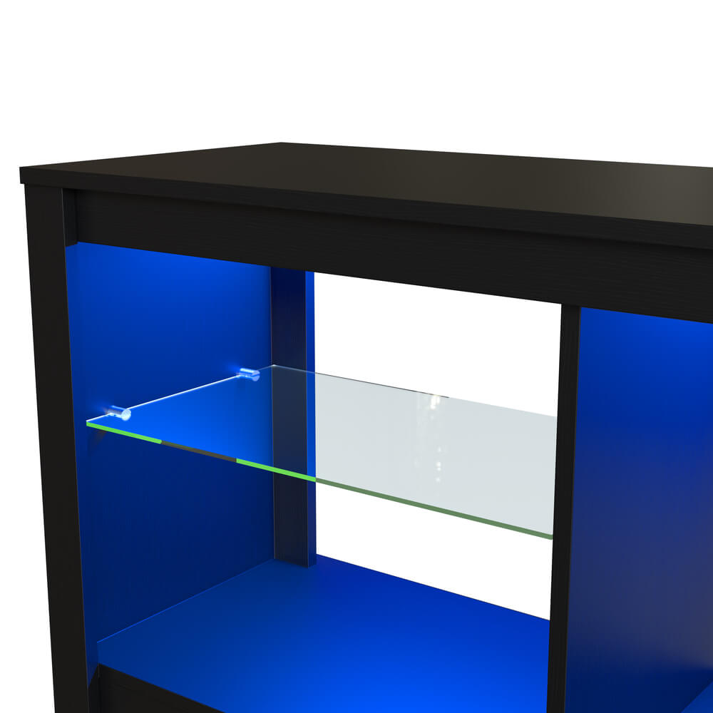 Rack Com LED 02 Prateleiras em Vidro 136cm Preto PRODDY