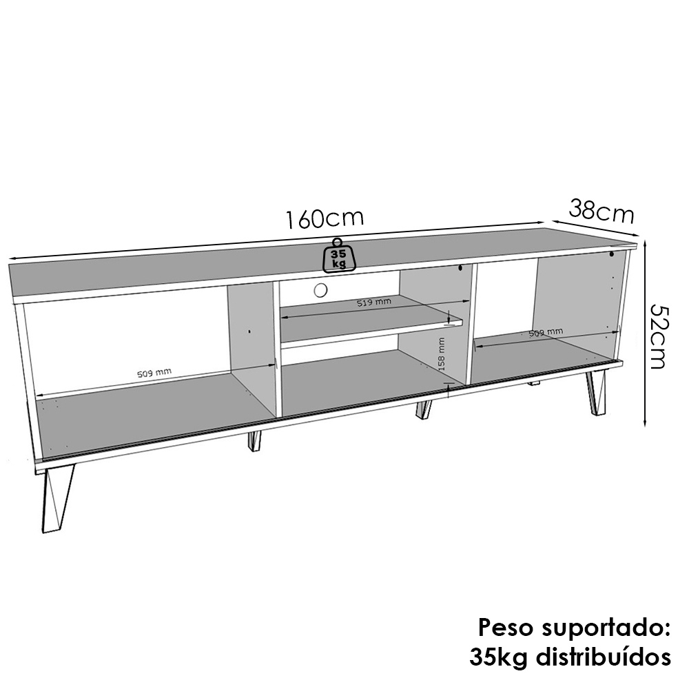 Rack Com Painel Extensivel Para TV 70 Pol Nature Off White PLLA