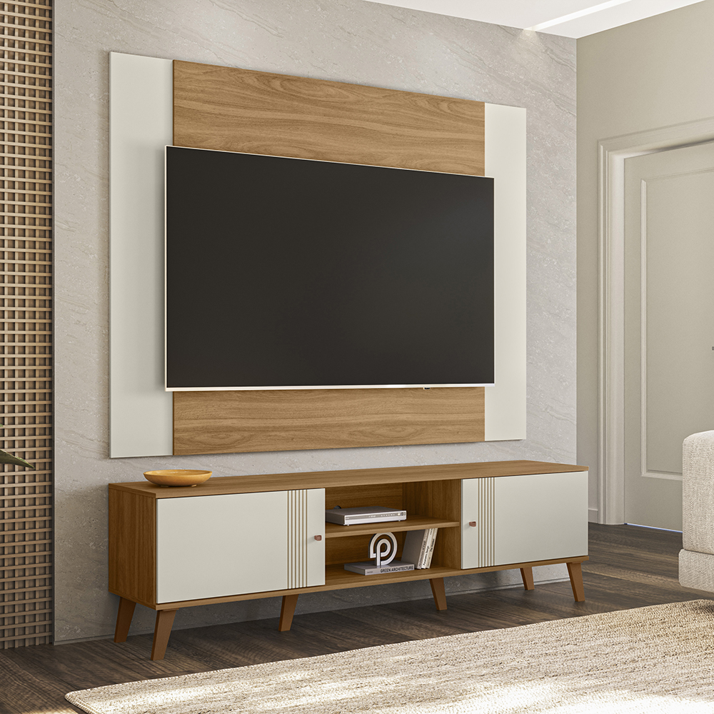Rack Com Painel Extensivel Para TV 70 Pol Nature Off White PLLA