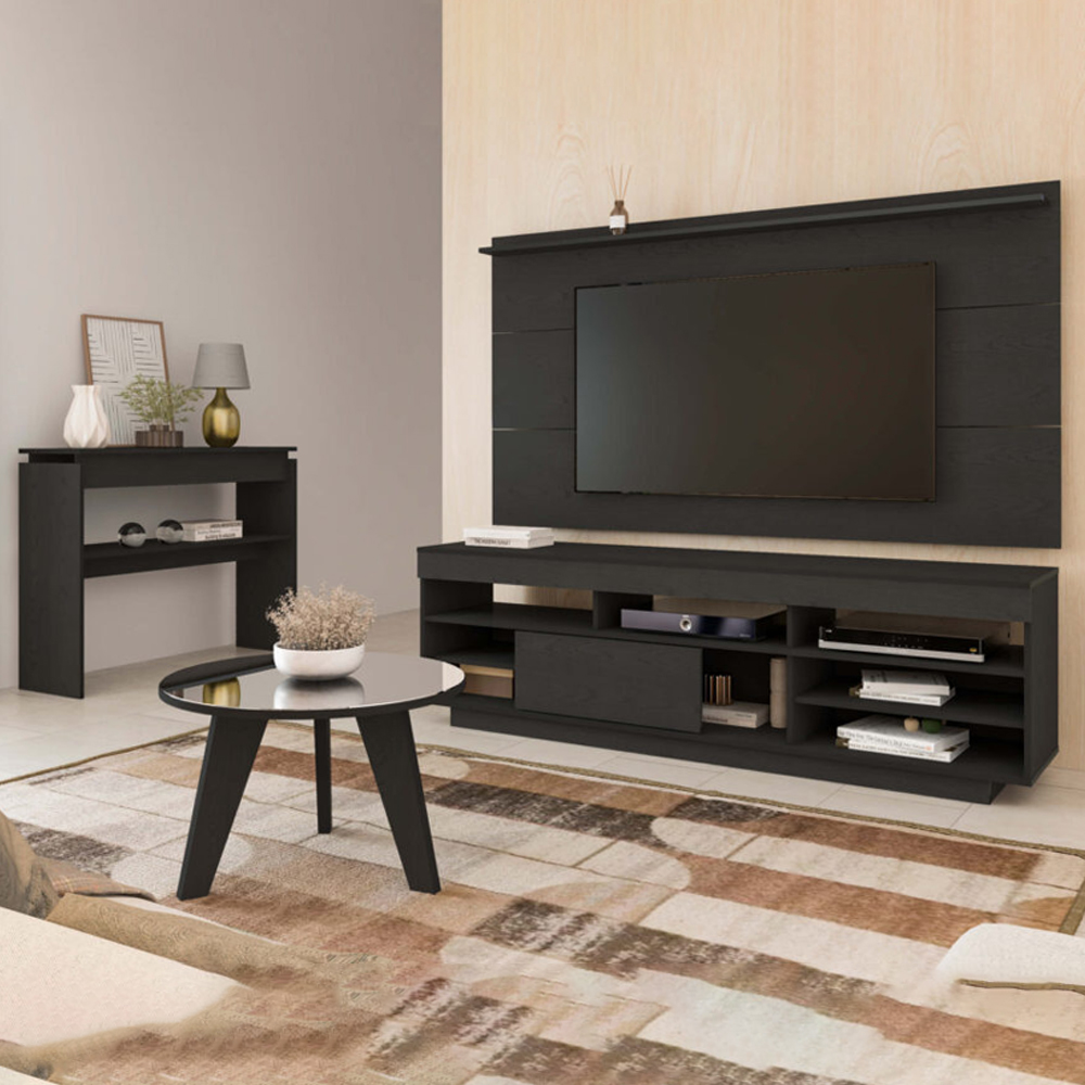 Rack Com Painel TV 75 POL Aparador E Mesa De Centro Preto ARLY
