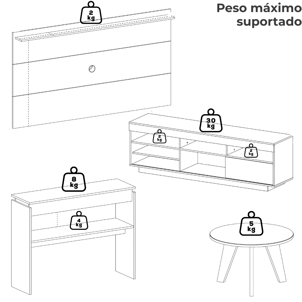 Rack Com Painel TV 75 POL Aparador E Mesa De Centro Preto ARLY