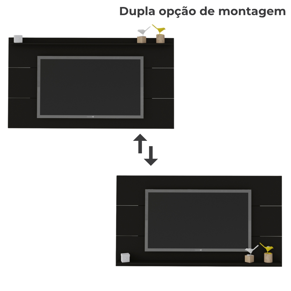 Rack Com Painel TV 75 POL Aparador E Mesa De Centro Preto ARLY