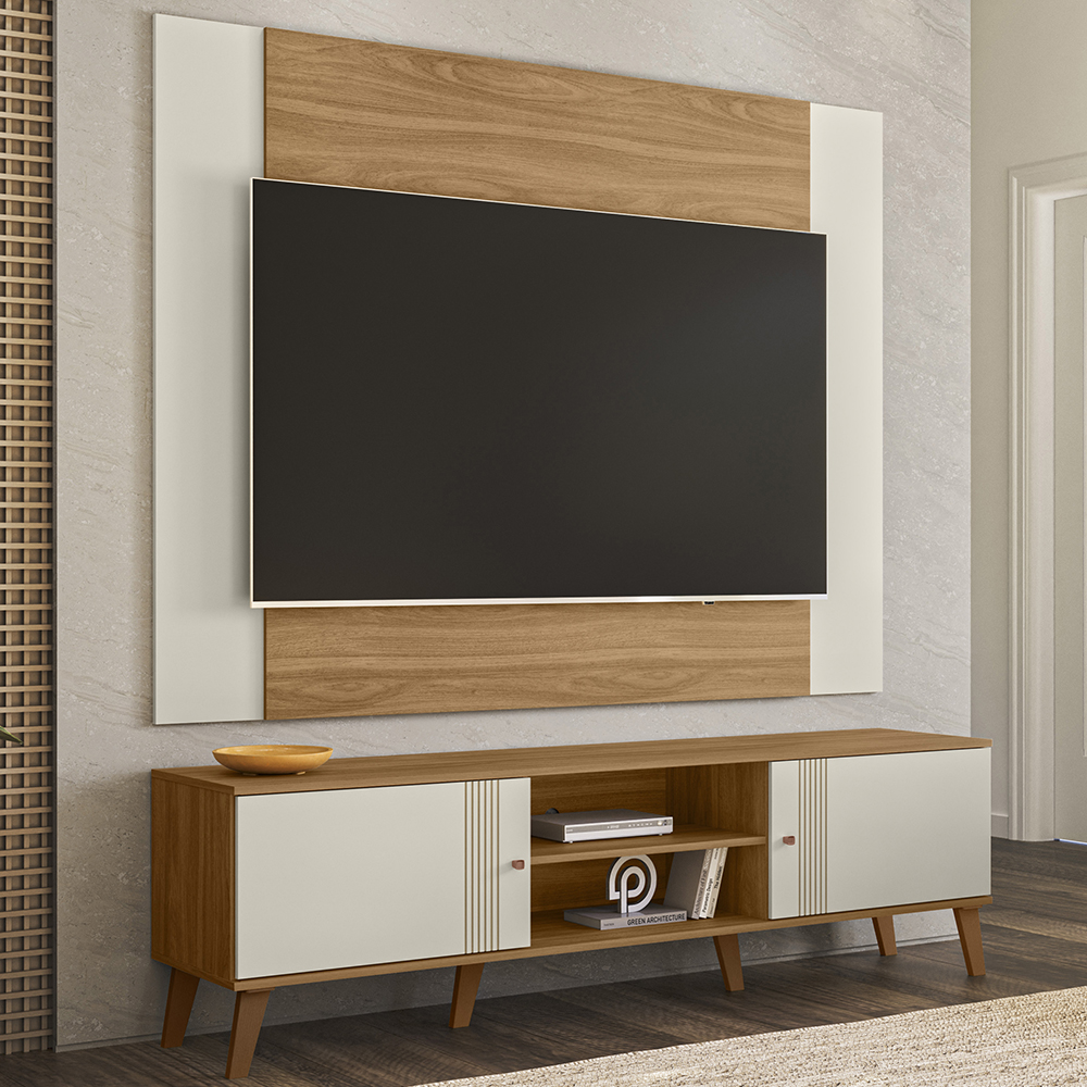 Rack E Painel Extensivel Para TV 70 Pol Nature Off White PLLA