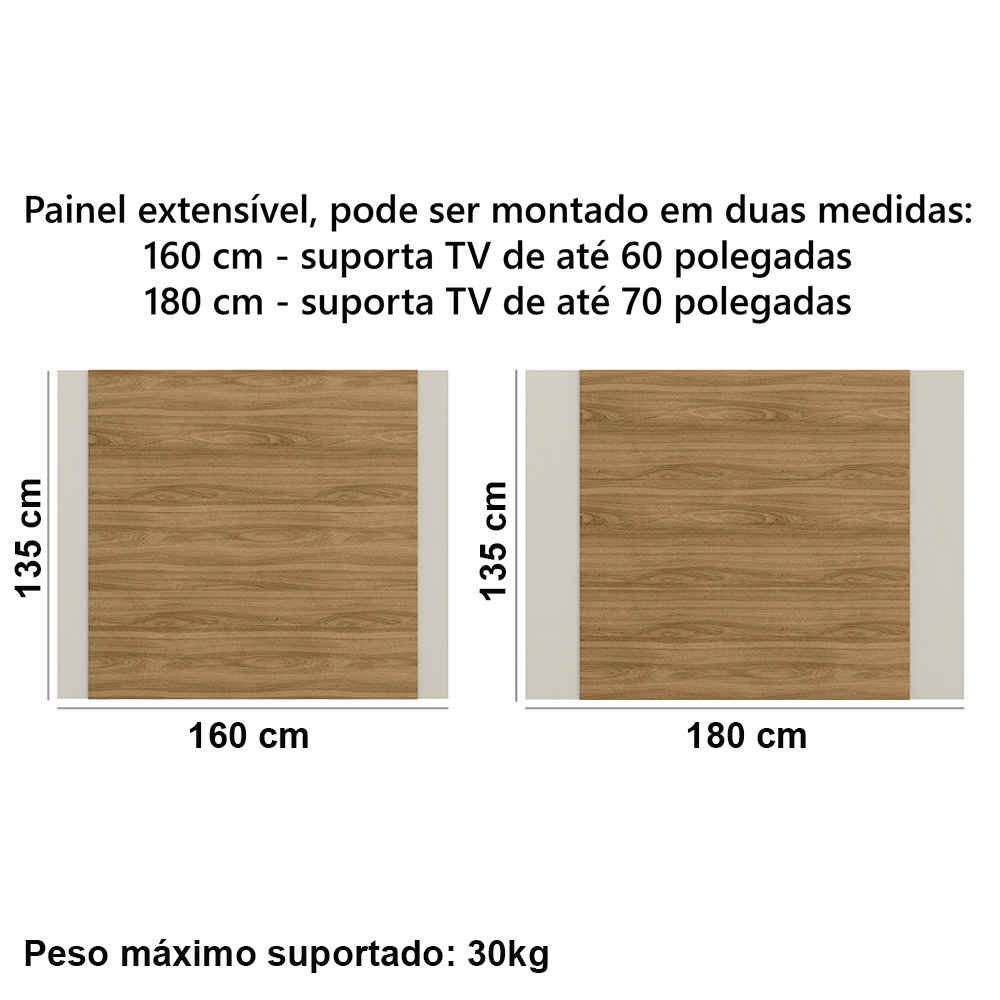 Rack E Painel Extensivel Para TV 70 Pol Nature Off White PLLA