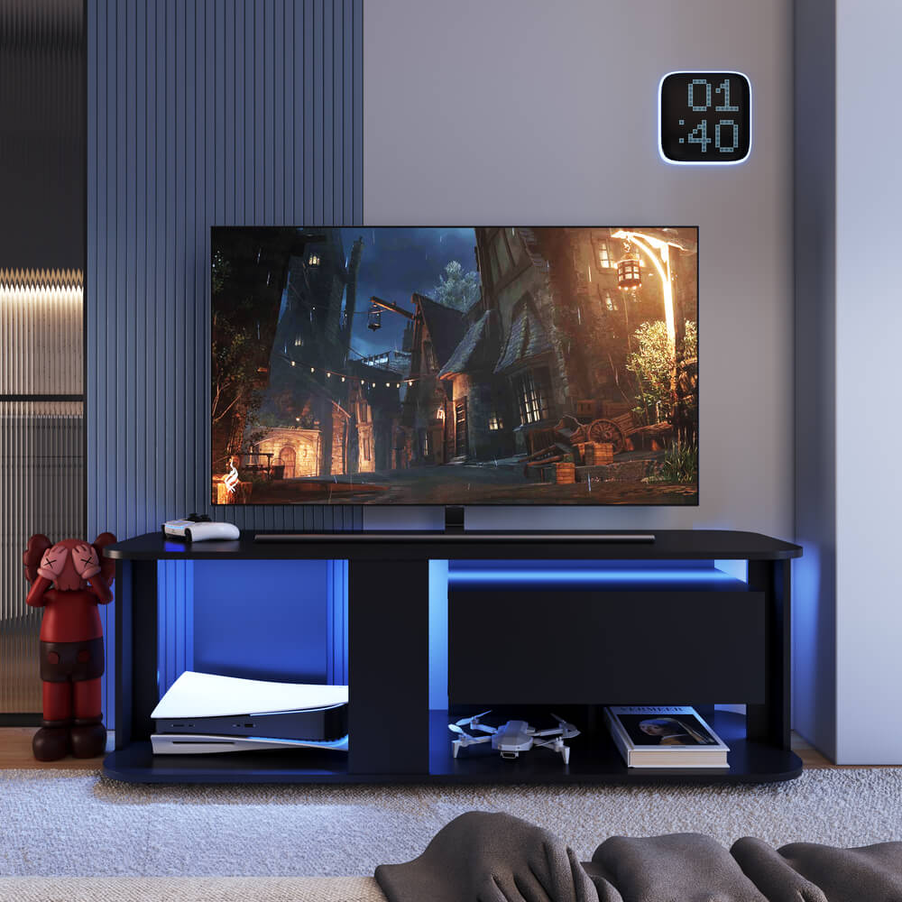 Rack Moderno Com LED 01 Gaveta 136cm Preto PRODDY