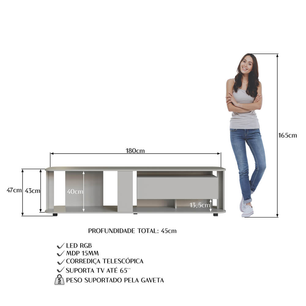 Rack Moderno Com LED 01 Gaveta 180cm Arenas PRODDY