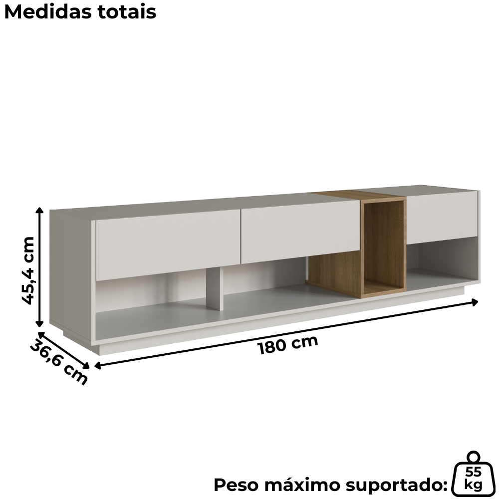 Rack Moderno Com LED 03 Gavetas 180cm Mel Arenas PRODDY