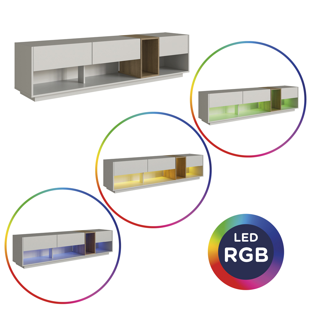 Rack Moderno Com LED 03 Gavetas 180cm Mel Arenas PRODDY