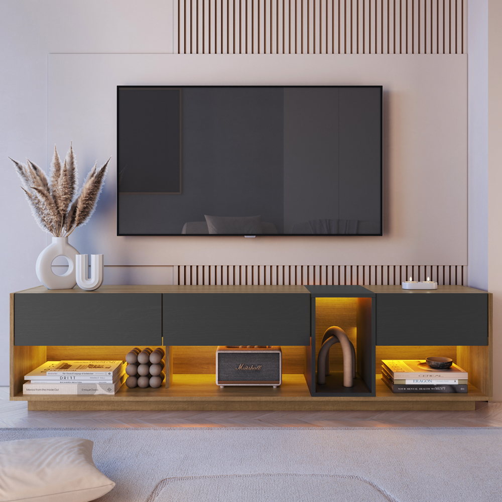 Rack Moderno Com LED 03 Gavetas 180cm Mel Grafite PRODDY