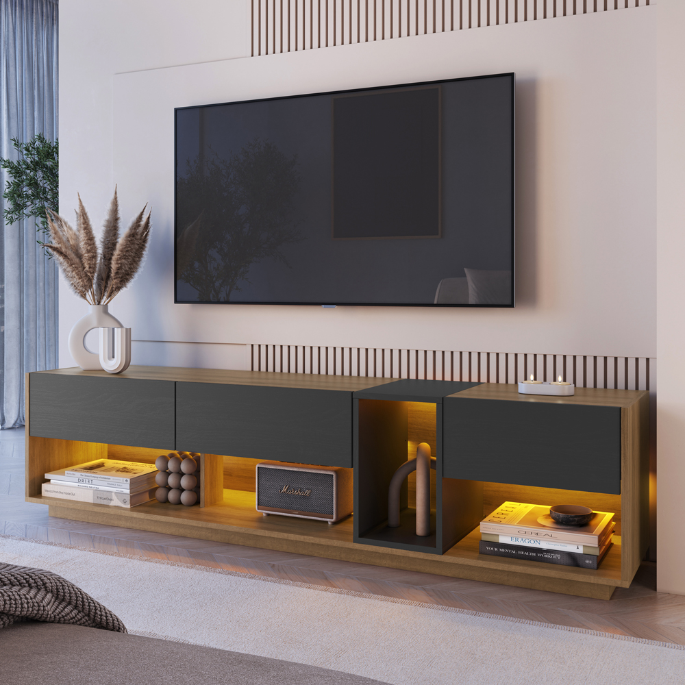 Rack Moderno Com LED 03 Gavetas 180cm Mel Grafite PRODDY