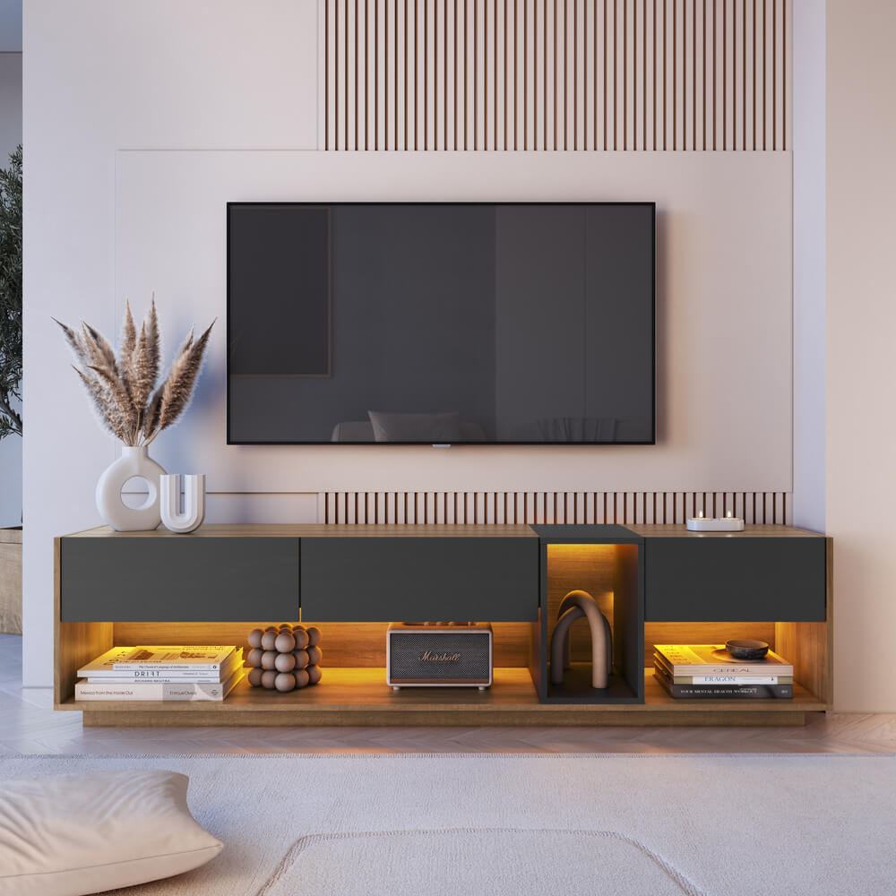 Rack Moderno Com LED 03 Gavetas 180cm Mel Grafite PRODDY