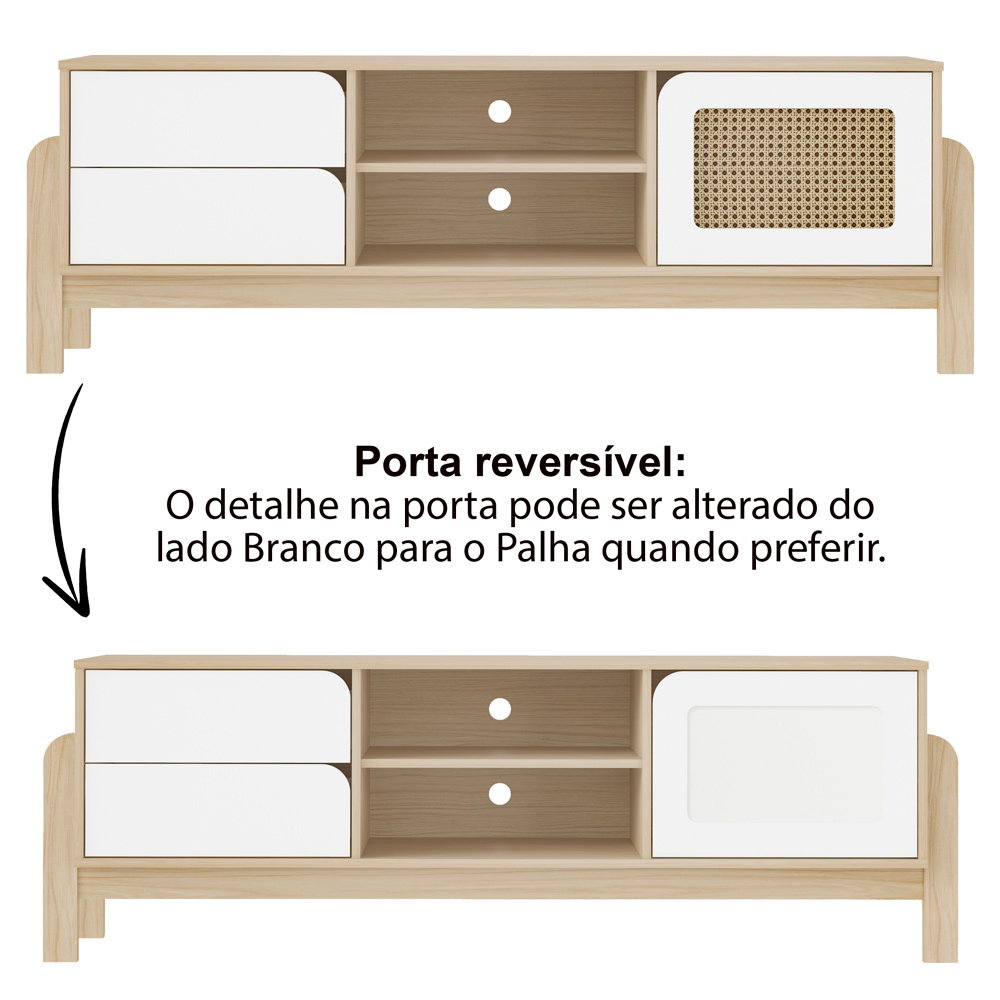 Rack Para Sala Tv 65 Pol 160 cm 4606 Naturale Branco ARLY