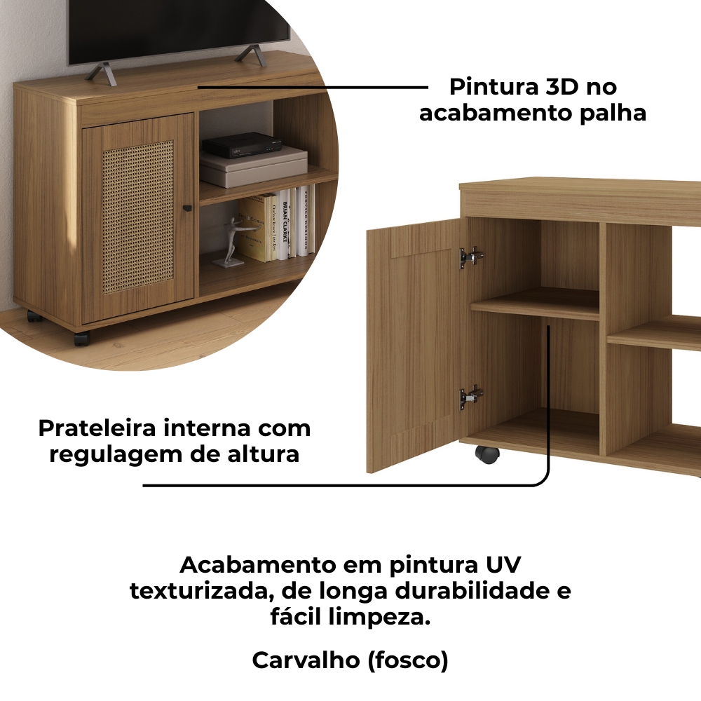 Rack Para TV 42 Pol 1P 91 cm Com Rodízios Carvalho ARLY
