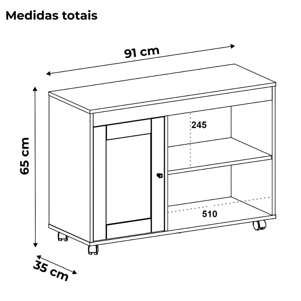 Rack Para TV 42 Pol 1P 91 cm Com Rodízios Cinamomo Off White ARLY