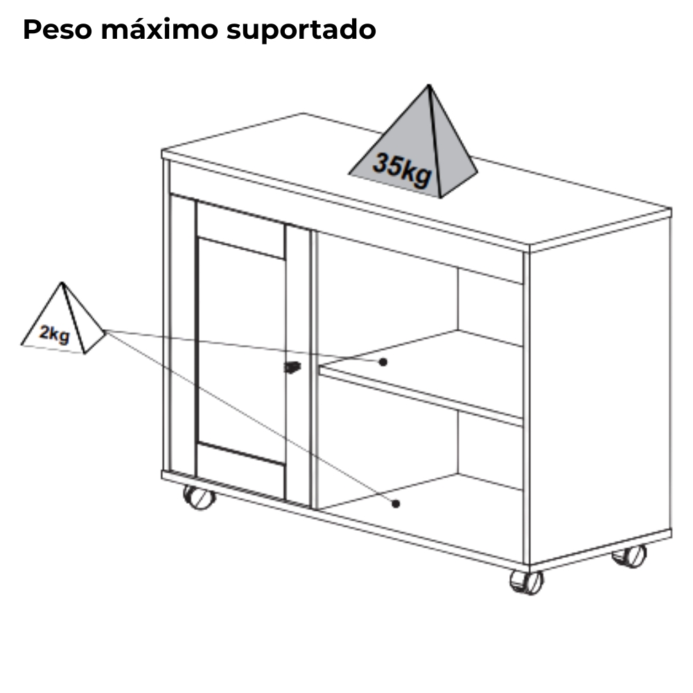 Rack Para TV 42 Pol 1P 91 cm Com Rodízios Cinamomo Off White ARLY