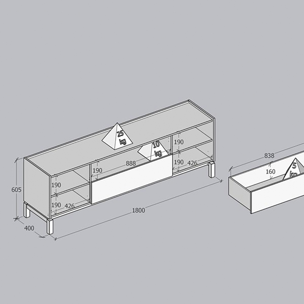 Rack Para TV 65 Polegadas 2P 1G 180 cm 2154 Tauari Concret Milani Store