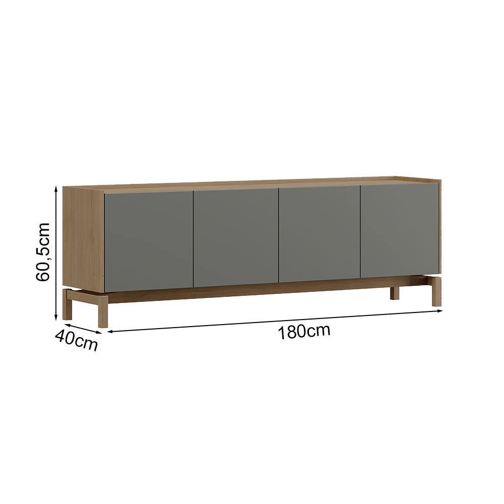 Rack Para TV 65 Polegadas 2P 2G 180 cm 2153 Oak Ferrolack Milani Store