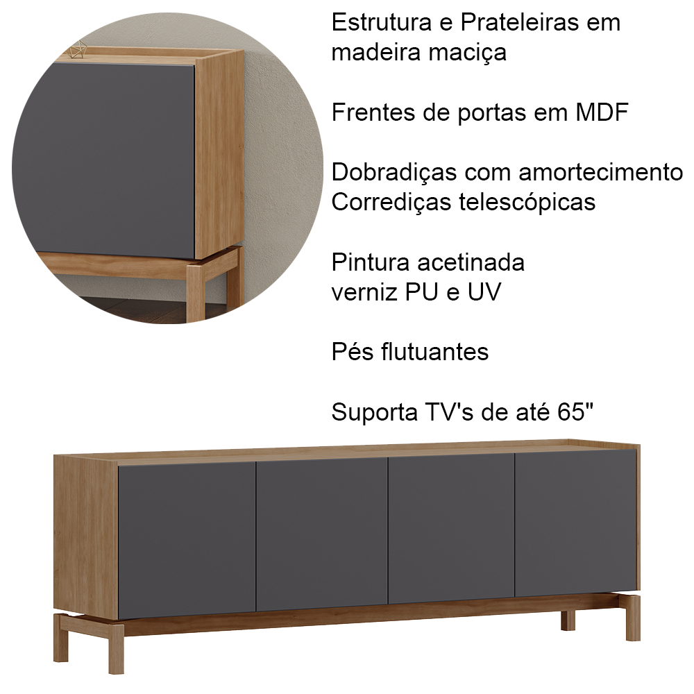 Rack Para TV 65 Polegadas 2P 2G 180 cm 2153 Tauari Concret Milani Store