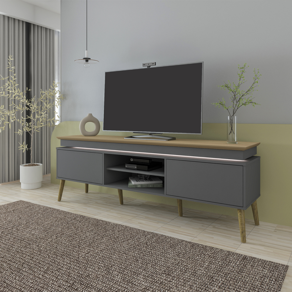 Rack Para TV 75 POL 2 Portas 180 cm 4378 Carvalho Grafite ARLY