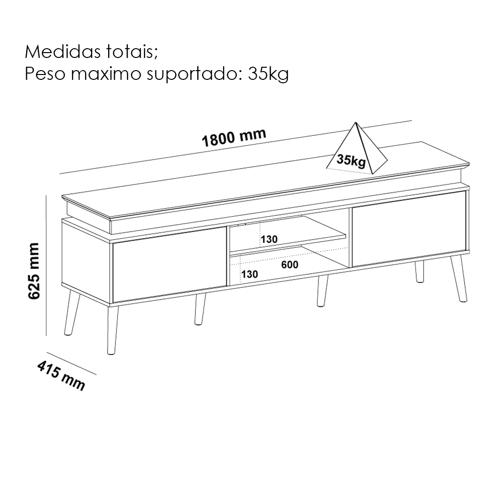 Rack Para TV 75 POL 2 Portas 180 cm 4379 Pinho Off White ARLY