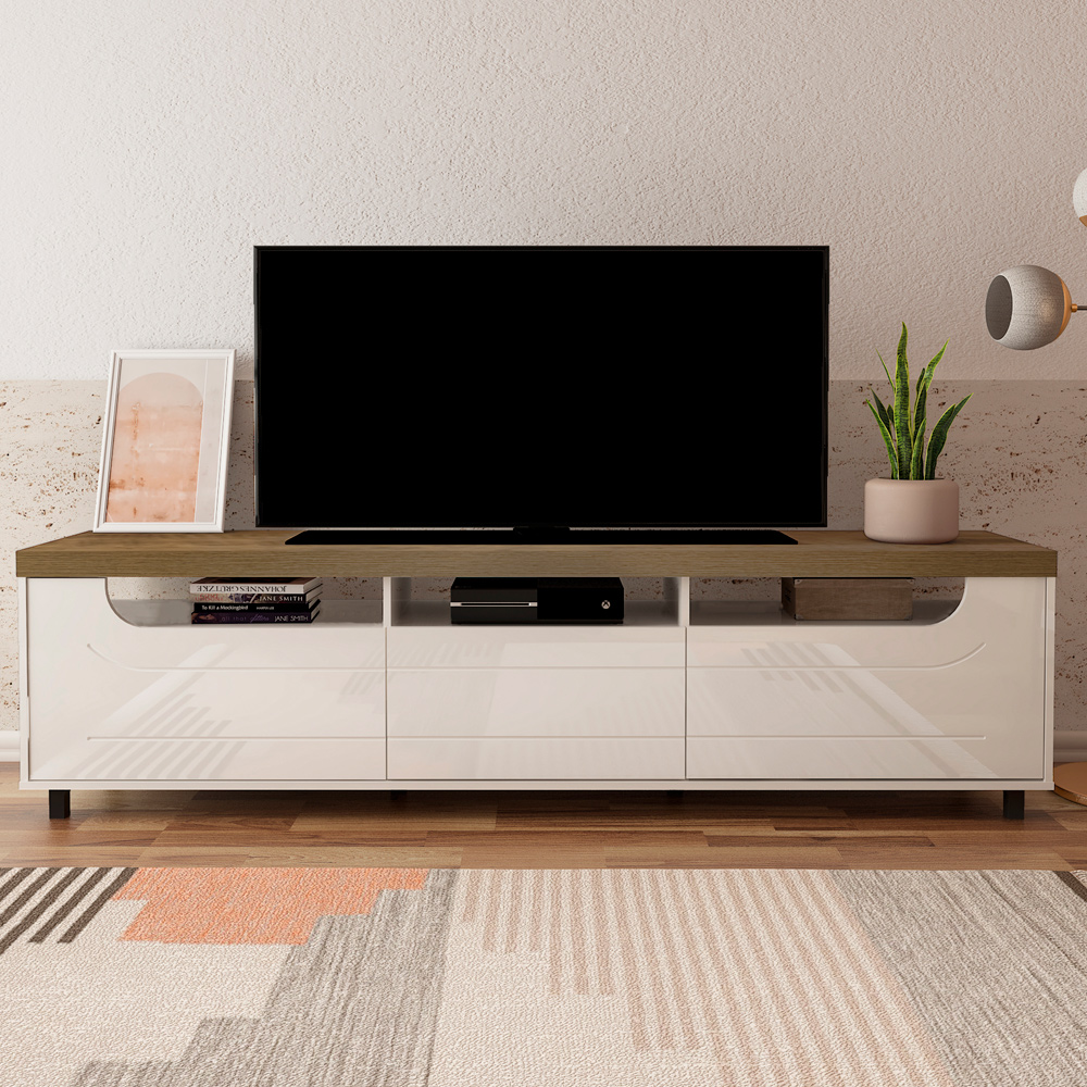 Rack Sala de Estar Tv 75 Pol 200 cm 4441 Pinho Off White ARLY
