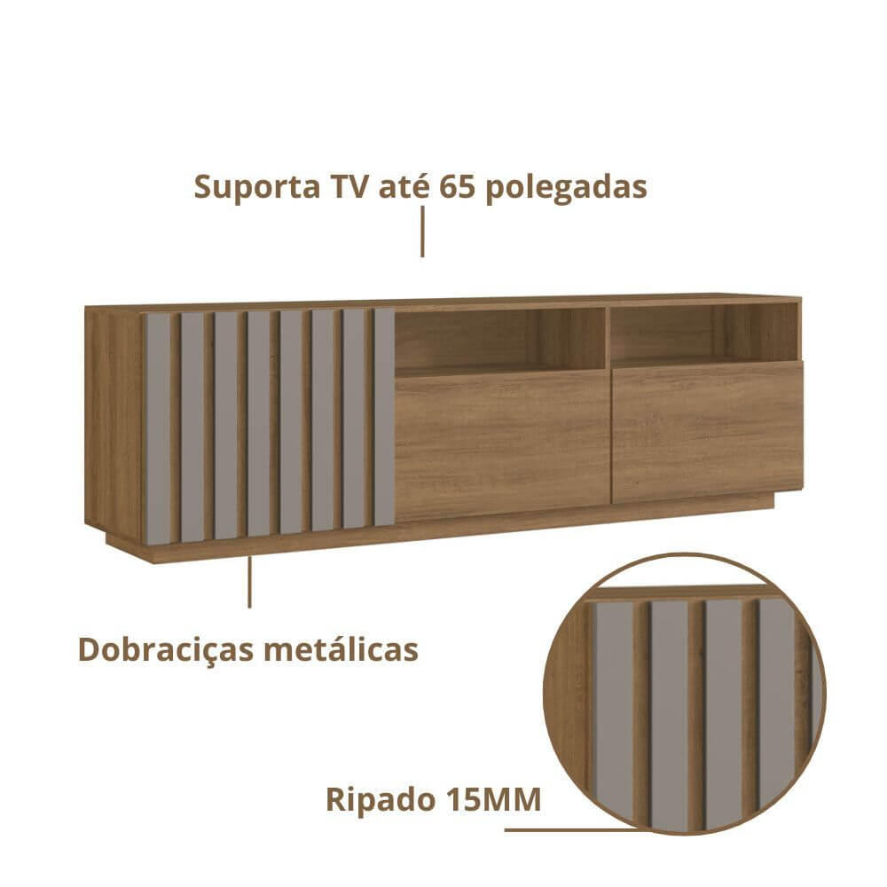 Rack TV 50 Polegadas 03 Portas 180cm Mel Fume PRODDY