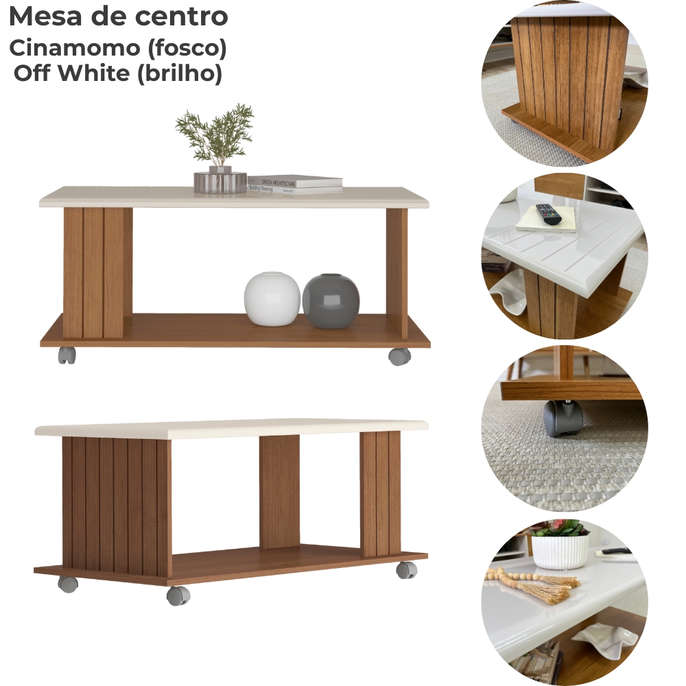 Rack Tv 65 Pol 160 cm Aparador e Mesa Centro Cinamomo Off White ARLY