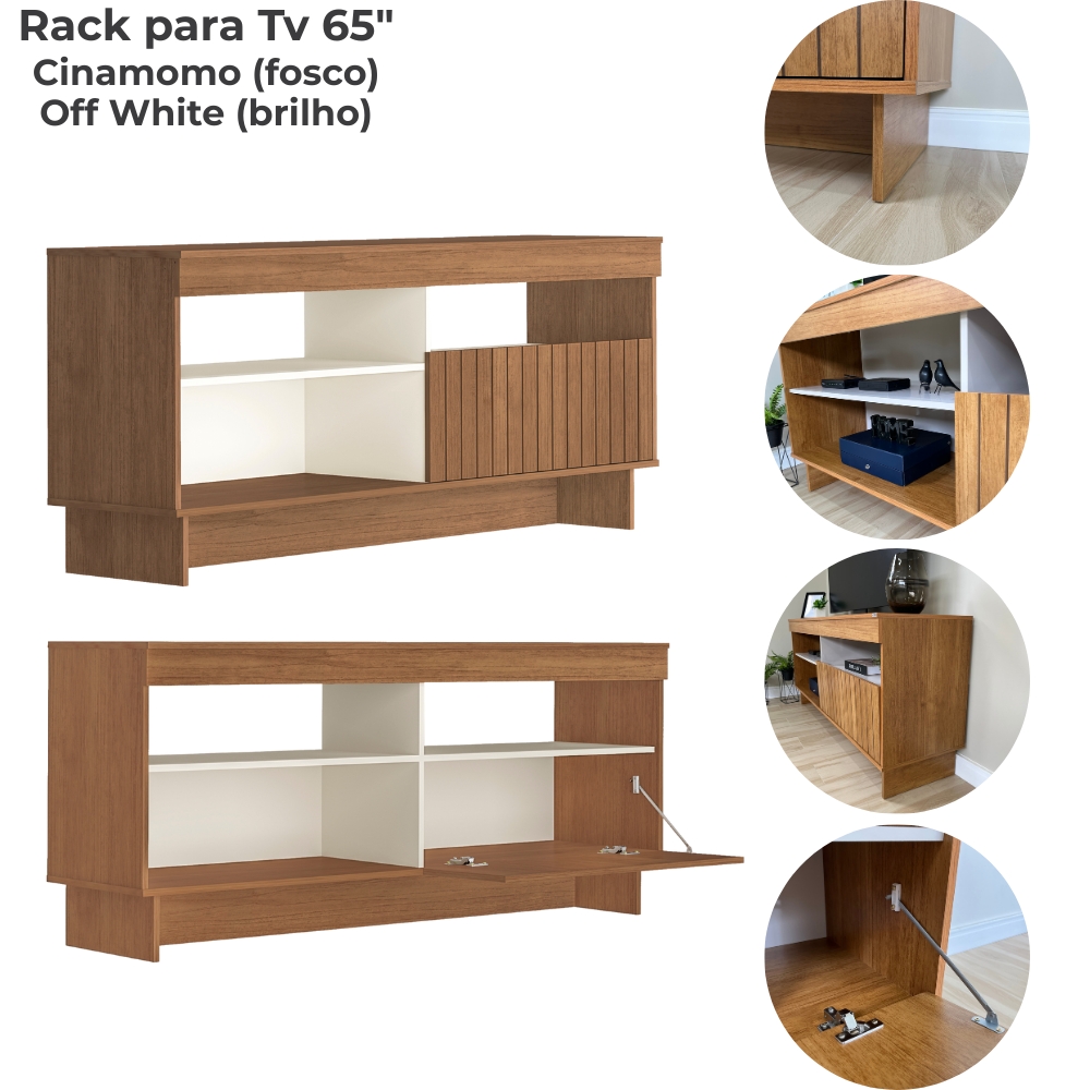 Rack Tv 65 Pol 160 cm Aparador e Mesa Centro Cinamomo Off White ARLY