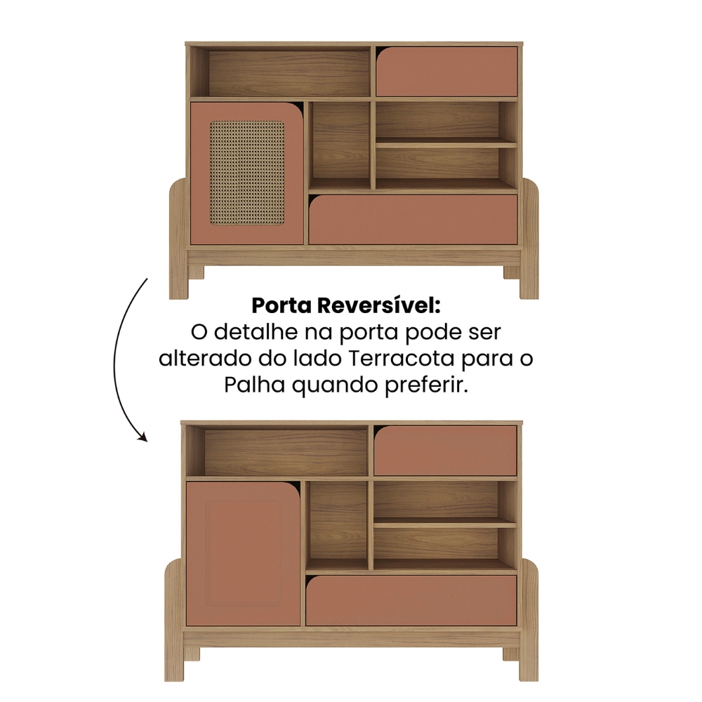 Rack Tv 65 Pol Buffet e Mesa De Centro Carvalho Terracota ARLY