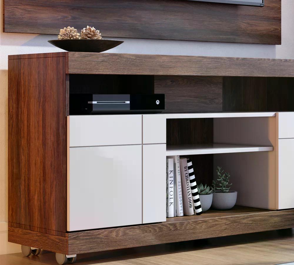 Rack Yara E Painel Maia Para TV 55 Polegadas Nogueira Real Off White CLB