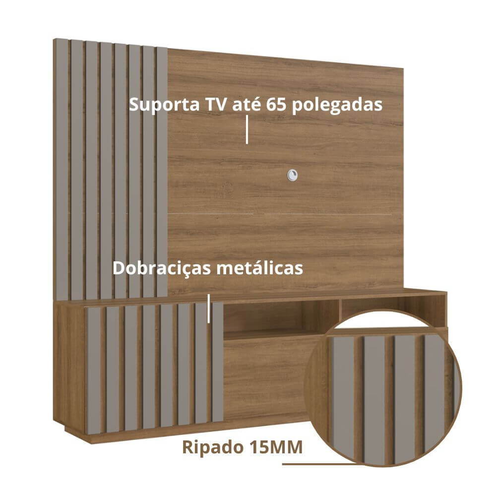 Rack e Painel Para TV 65 Polegadas 180cm Mel Fume PRODDY