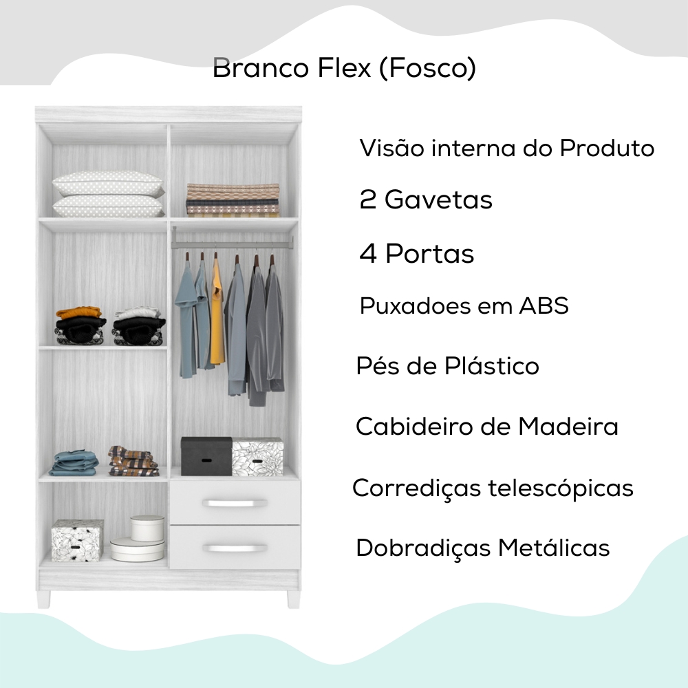 Roupeiro 4P 2G Moden 3565 100 cm Branco Flex INCP