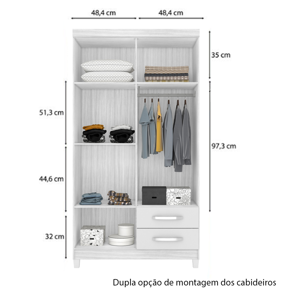 Roupeiro 4P 2G Moden 3565 100 cm Branco Flex INCP