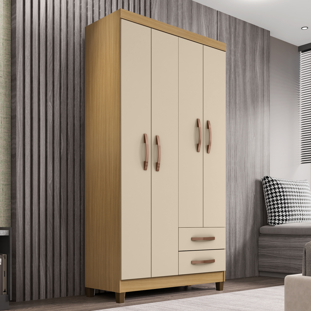 Roupeiro 4P 2G Moden 3565 100 cm Carvalho Am Off White INCP