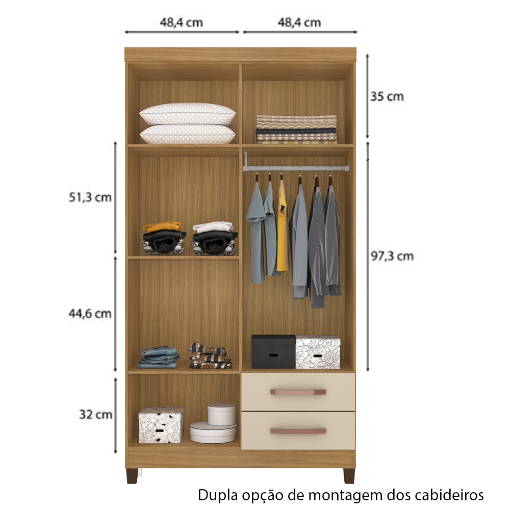 Roupeiro 4P 2G Moden 3565 100 cm Carvalho Am Off White INCP