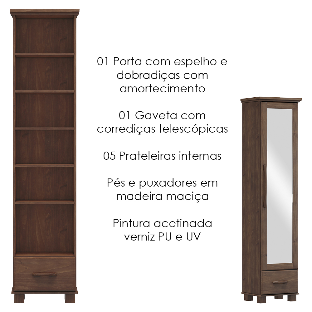 Sapateira 1 Porta Espelho Madeira Maciça 194x47 cm 2255 Cafe Milani Store
