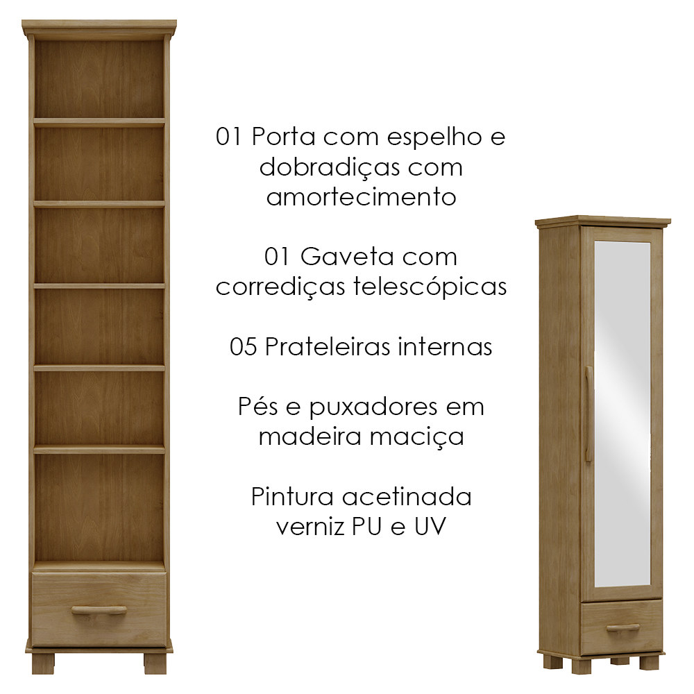 Sapateira 1 Porta Espelho Madeira Maciça 194x47 cm 2255 Freijo Milani Store